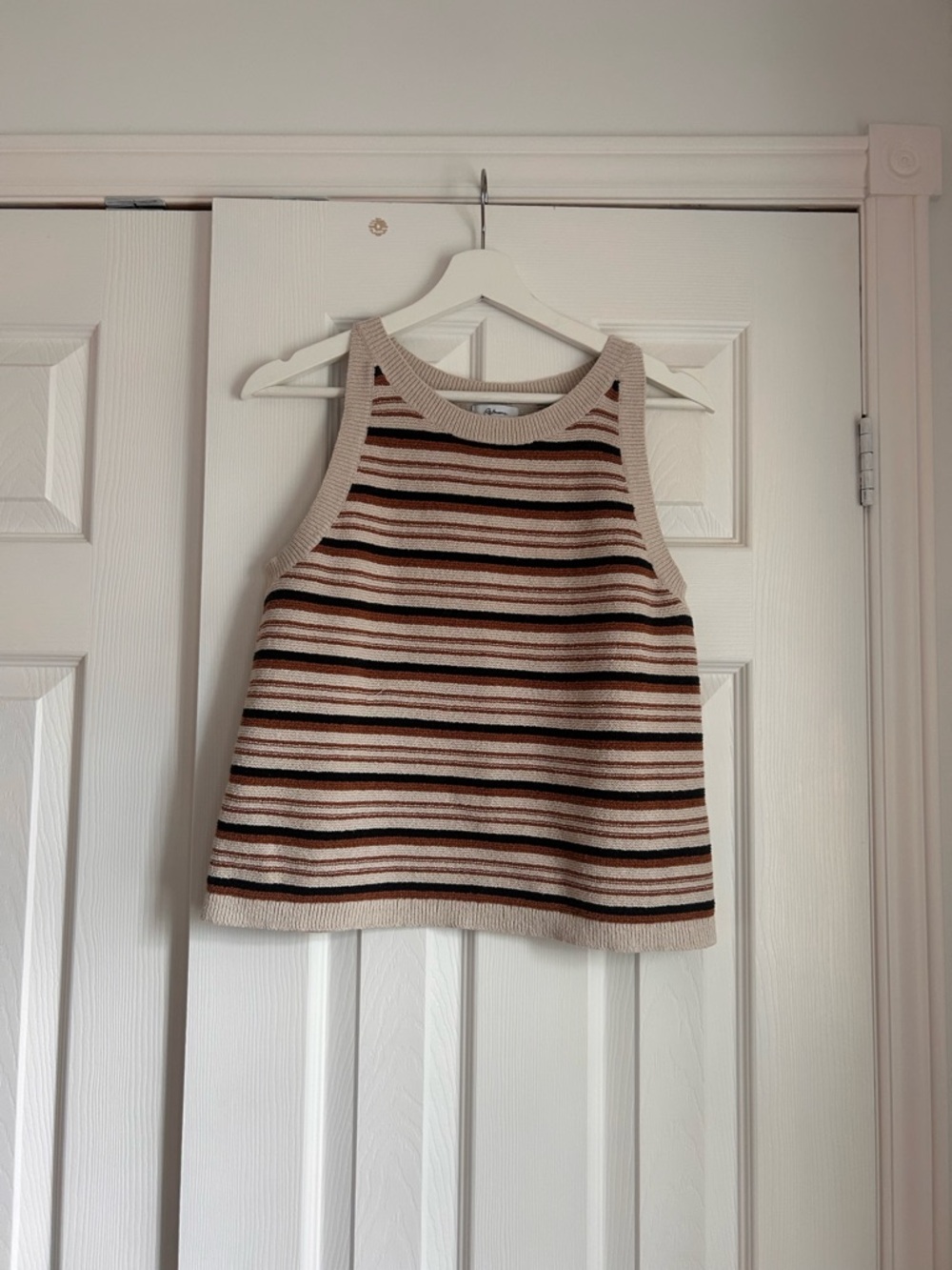 Reitmans Striped Knit Top in Beige, Brown & Black